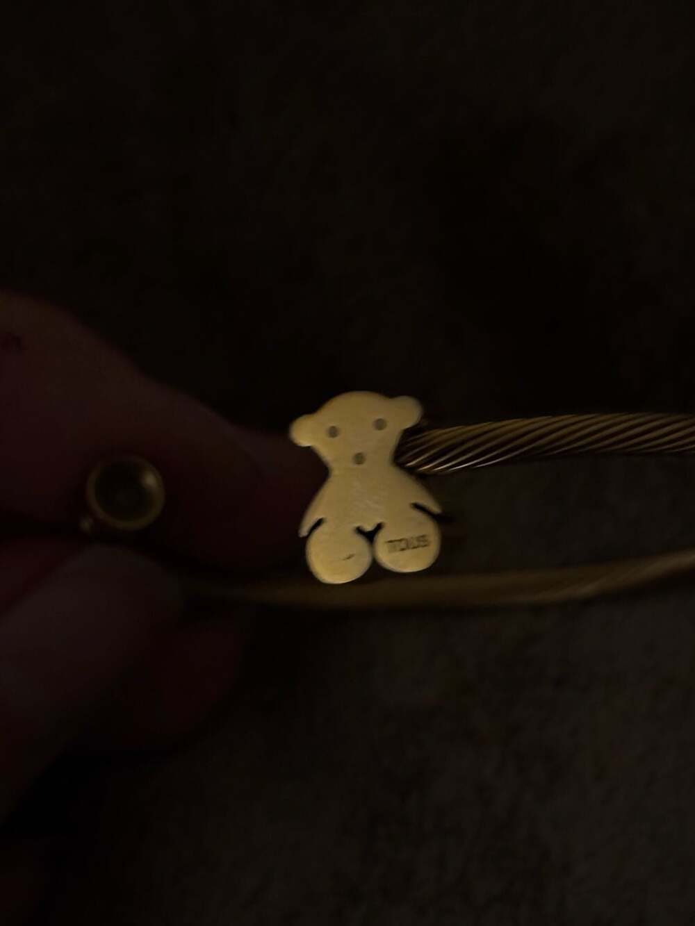 TOUS Gold-Tone Twisted Cable Bangle Bracelet with Signature Bear Charm